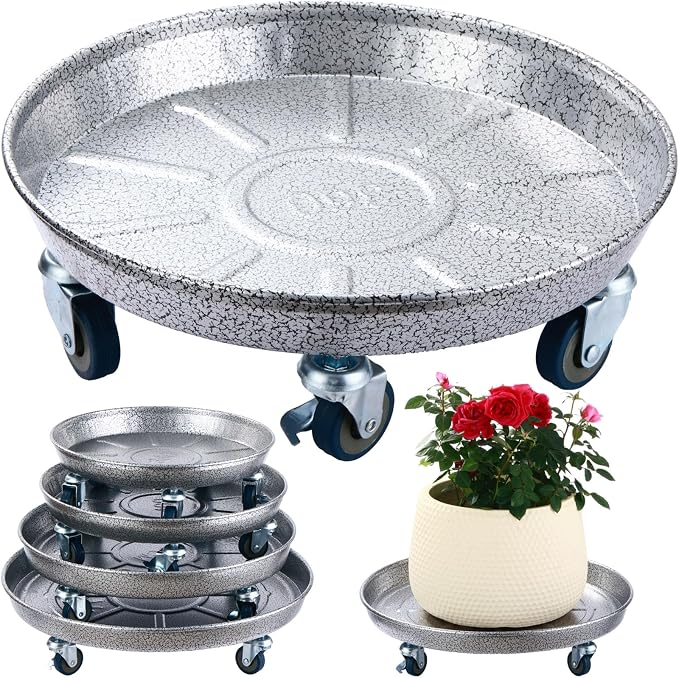 3 Packs Metal Plant Caddy with Wheels 16 inches Rolling Plant Stand Heavy Duty - Image 6