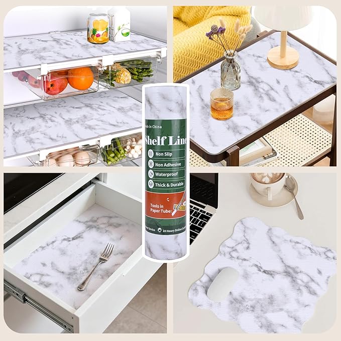 Shelf Liners for Kitchen Cabinets 12in x 10FT, Non Adhesive Drawer Liner Marble - Image 9