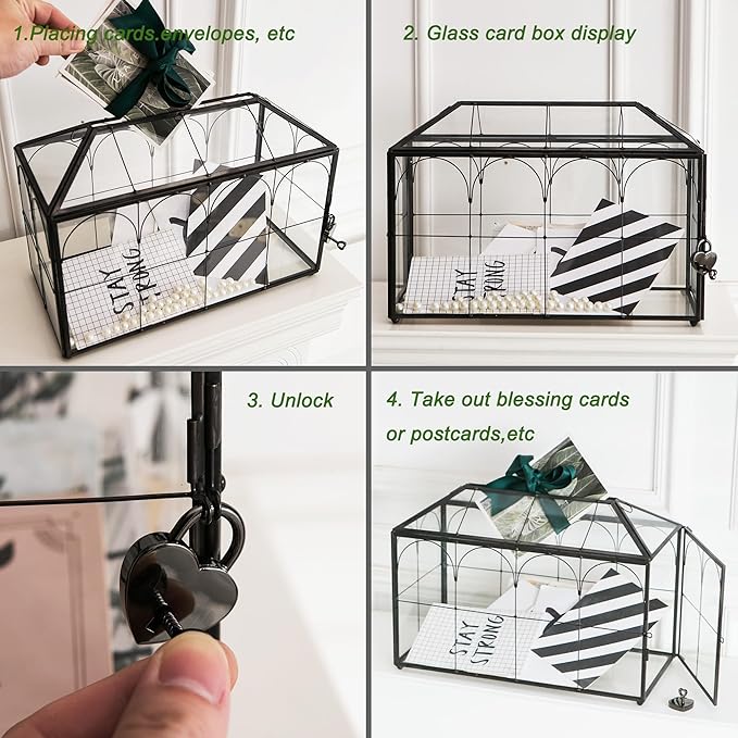 Wedding Card Box with Slot, 12.6'' Large Glass Card Boxes - Image 5