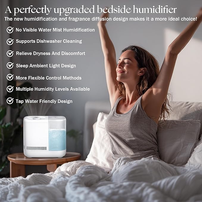 Evaporative Humidifier for Bedroom – Dishwasher Safe, No White Dust, Smart - Image 2