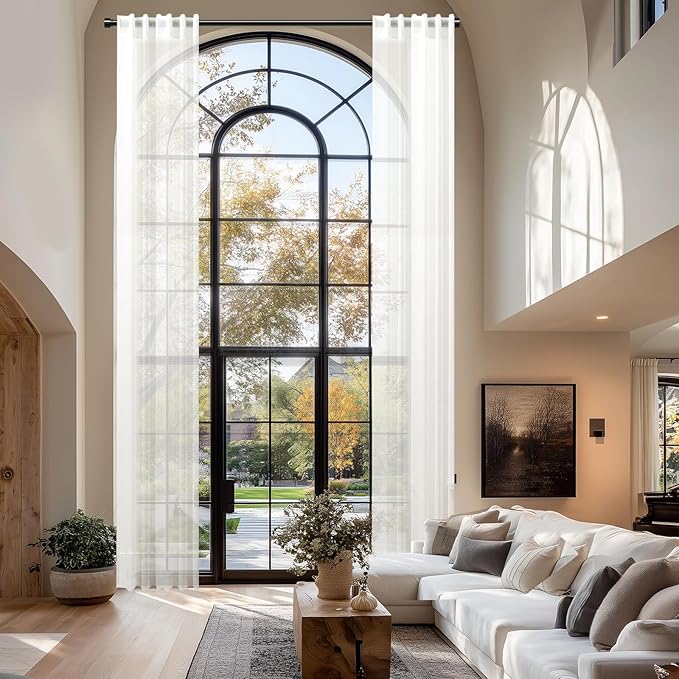 Dreaming Casa White Sheer Curtains 204 Inches Long, Rod Pocket & Back Tab Light by DreamingCasa