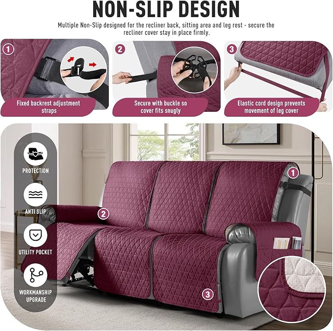 TAOCOCO 100% Waterproof Recliner Cover, Non-Slip Washable Reclining Couch Cover - Image 5