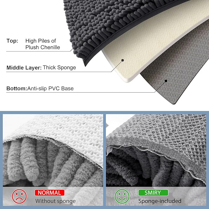 Smiry Luxury Chenille Bathroom Rugs 47x24, Extra Soft and Absorbent Shaggy Bath - Image 6