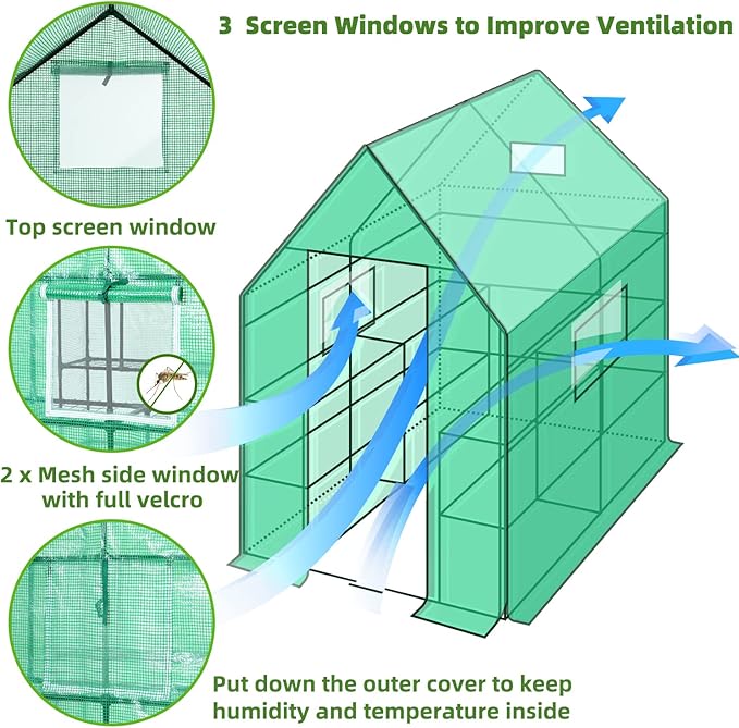 Greenhouse for Outdoors with Screen Windows, Ohuhu Upgraded 4 Tiers 11 Shelves - Image 2