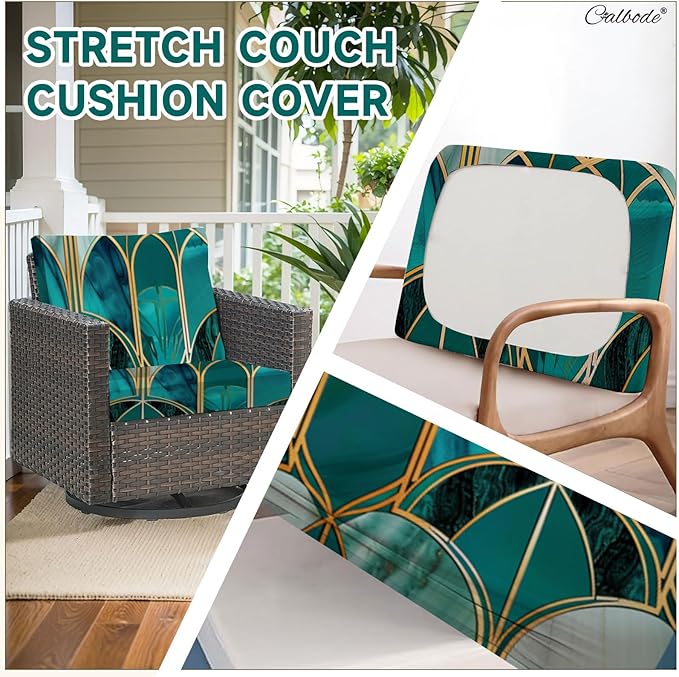 8Pcs Stretch Patio Cushion Cover, Art Deco Geometric Pattern Couch & Sofa - Image 4