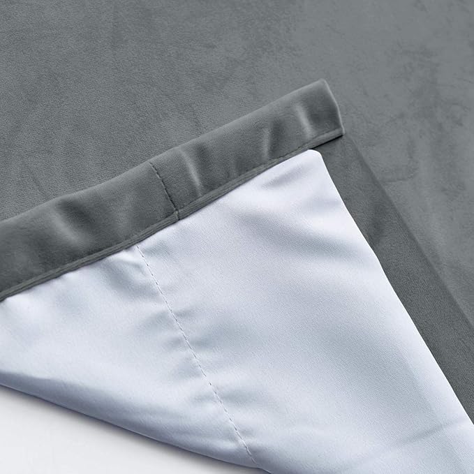 ChadMade Blackout Lined Premium Velvet Curtain Natural Grey 100Wx120L Inch - Image 5