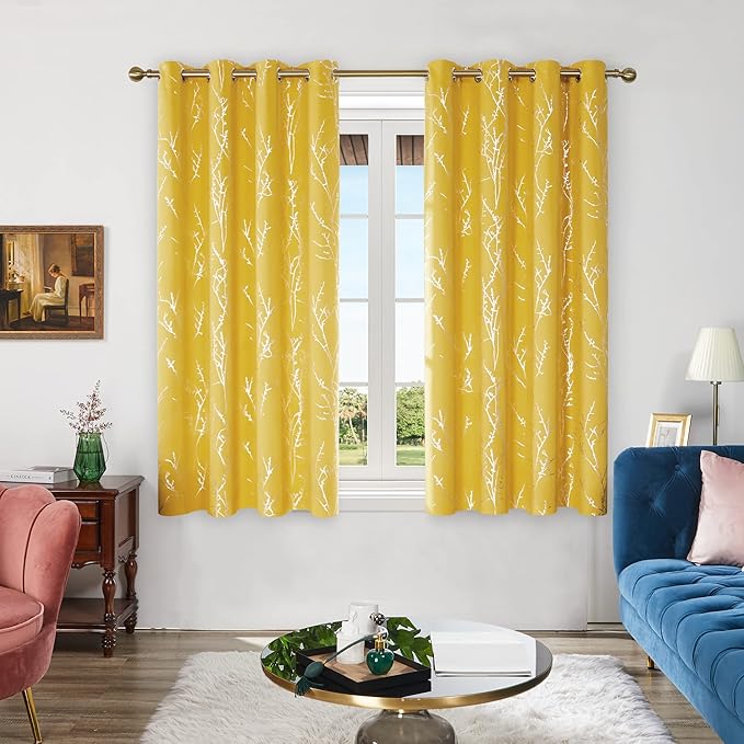 Deconovo Blackout Curtains Yellow, 52 x 84 Inch 2 Panels Set Drapes - Image 4