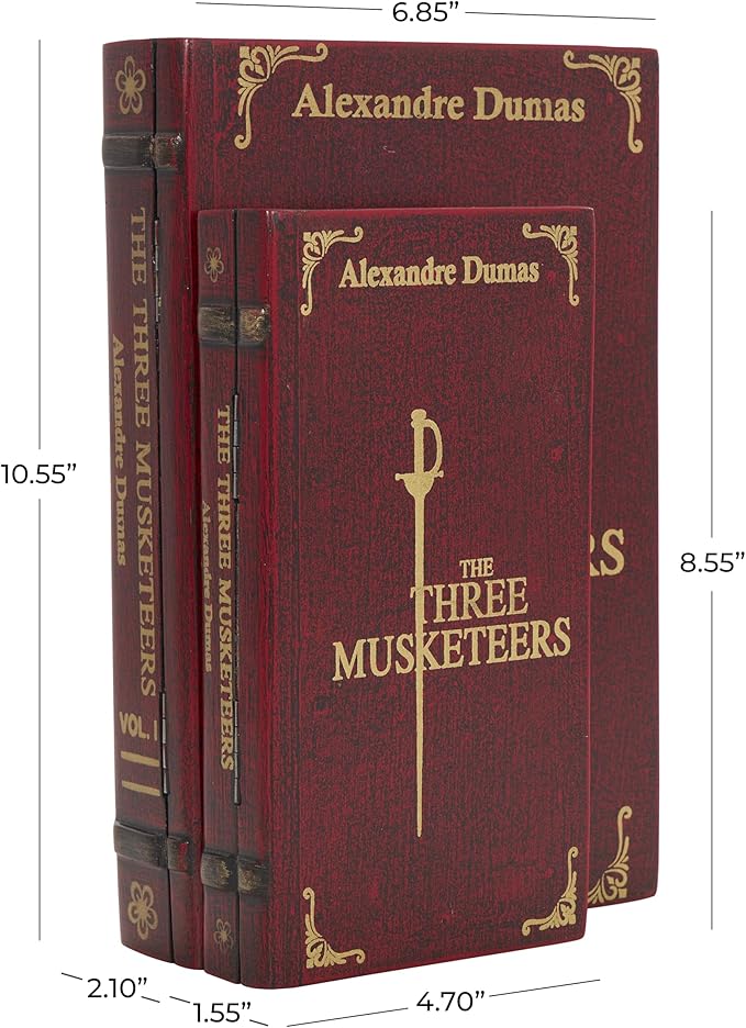 Deco 79 Wooden Decorative Box "The Three Musketeers" Storage Faux Book - Image 6