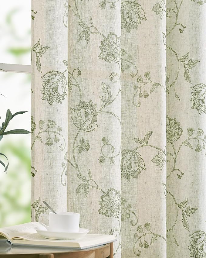 jinchan Linen Curtains Floral Curtains 63 Inch Length by JINCHAN