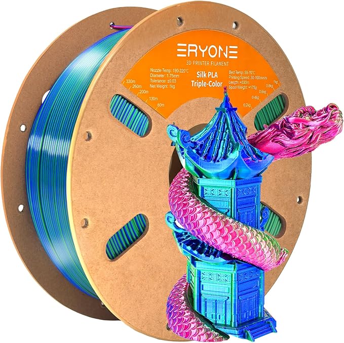 ERYONE Silk Tri Color PLA Filament 3D Printer 1.75mm +/- 0.03mm by ERYONE