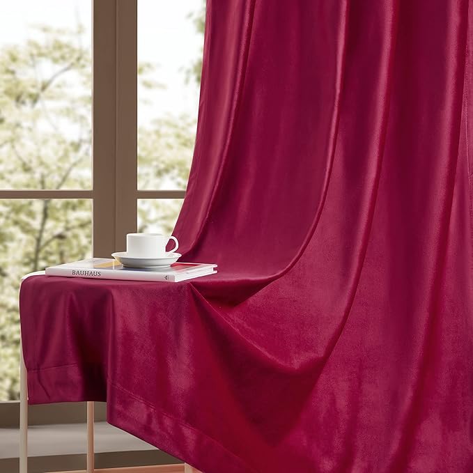 BULBUL Red Curtains 63 inch Length- Living Room Red Velvet Blackout Window - Image 6