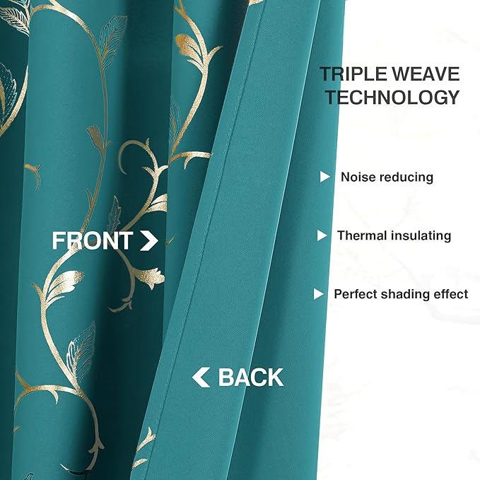 BUHUA Blackout Curtain 2 Panel Set Silver Vine Foil Print Thermal Insulated - Image 7