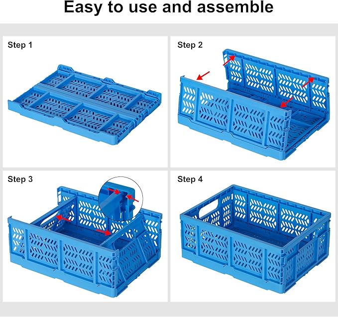 Heavy Duty Plastic Milk Crates for Storage, Collapsible Storage Basket - Image 5