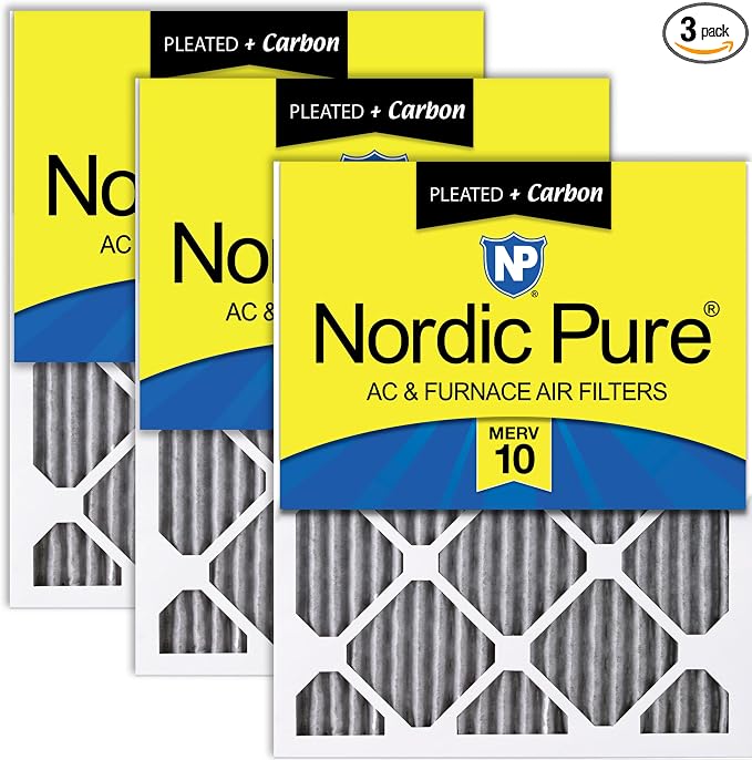 Nordic Pure 24x30x1 Pleated MERV 10 Plus Carbon Air Filters 3 Pack | Actual by NordicPure