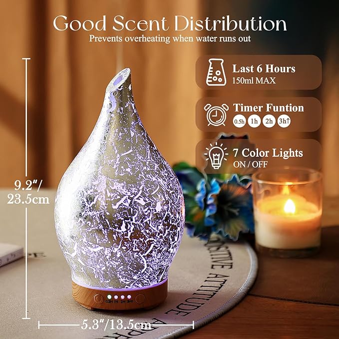 Porseme Essential Oil Diffuser Glass Aromatherapy Ultrasonic Humidifier - Image 3