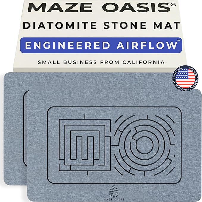 Stone Bath Mat Set – Diatomaceous Earth Bathroom Mat & Stone Drying Mat by MAZEOASIS