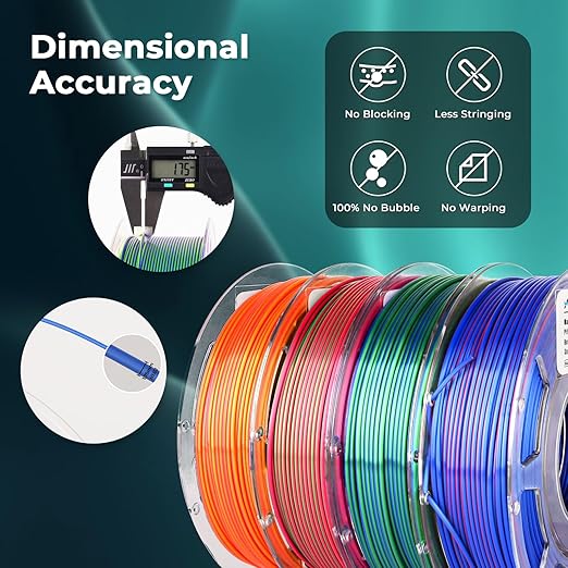 AMOLEN Silk PLA 3D Printer Filament Bundle, Shiny Dual Color Filament 1.75mm - Image 4