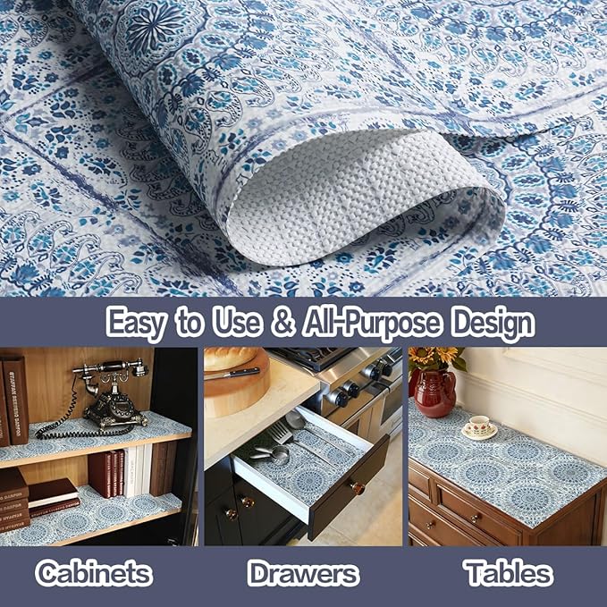 Drawer and Shelf Liner for Kitchen Cabinets Non-Adhesive Waterproof Boho Shelf - Image 2