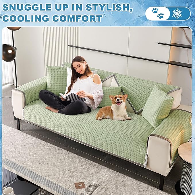 OTOB Cooling Dog Couch Cover Ice Silk Fiber, Washable & Non Slip Sofa - Image 9