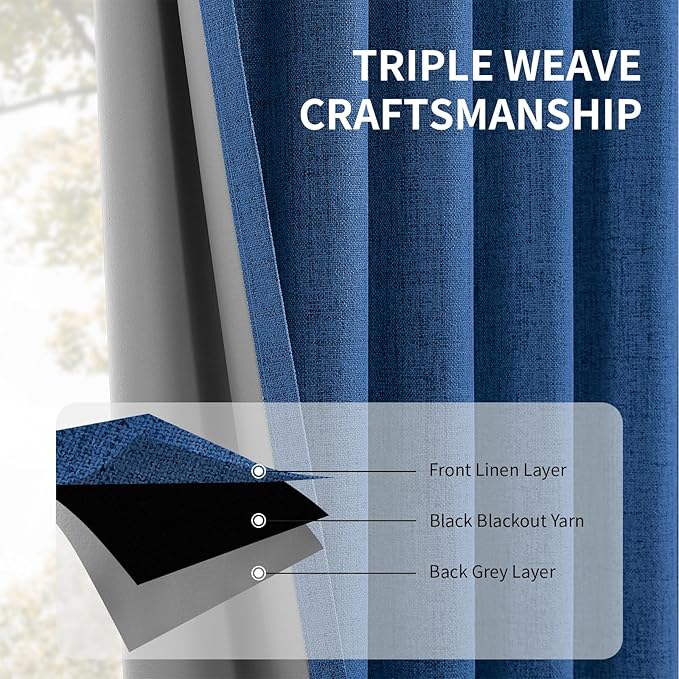 CUCRAF Linen 100% Blackout Curtains 90 Inch Length 2 Panels Set, Back Tab and - Image 6
