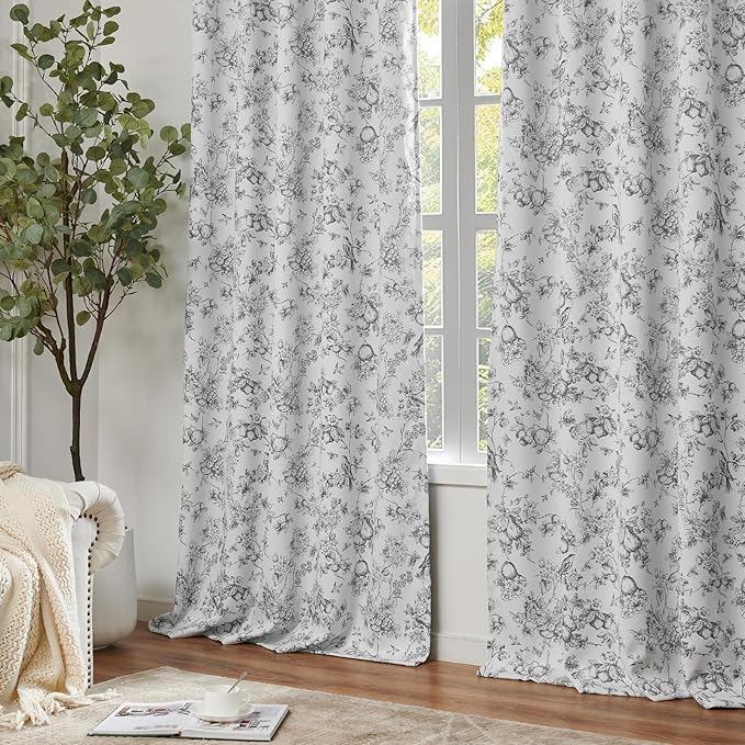 jinchan 95% Blackout Floral Curtains 90 Inches Long, Printed Flower Black - Image 2