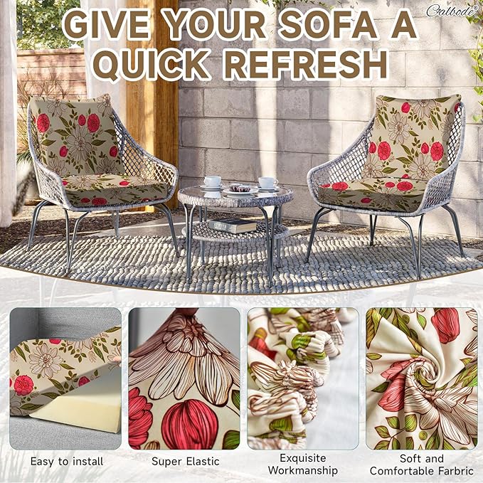 8Pcs Stretch Patio Cushion Cover, Floral Couch & Sofa Slipcovers - Image 3