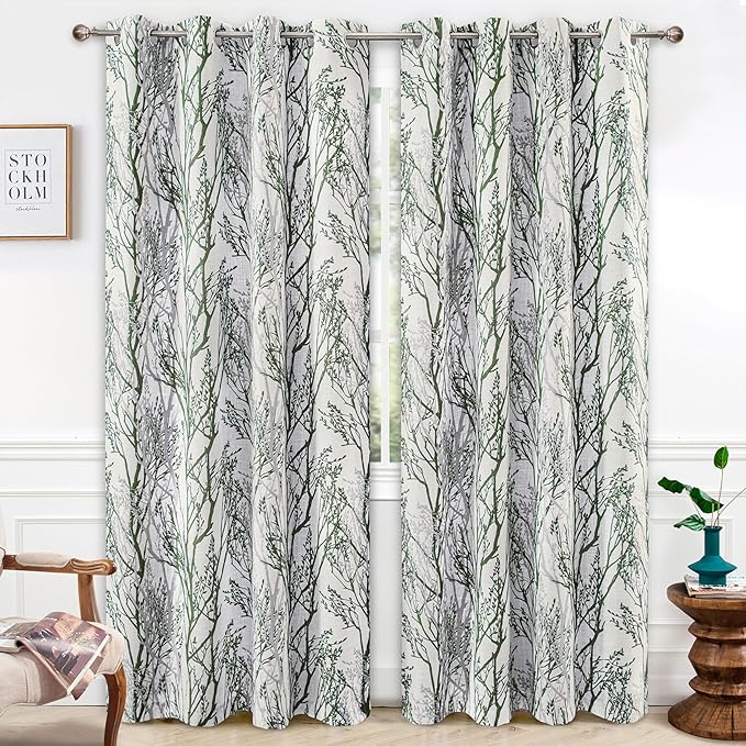 DriftAway Linen Printed Blackout Curtains Tree Branch Pattern Double Layer 96 by DriftAway