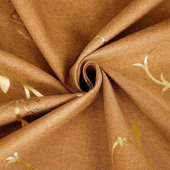 BUHUA Semi Sheer Curtain 2 Panels Gold Vine Foil Print Floral Textured Linen - Image 6