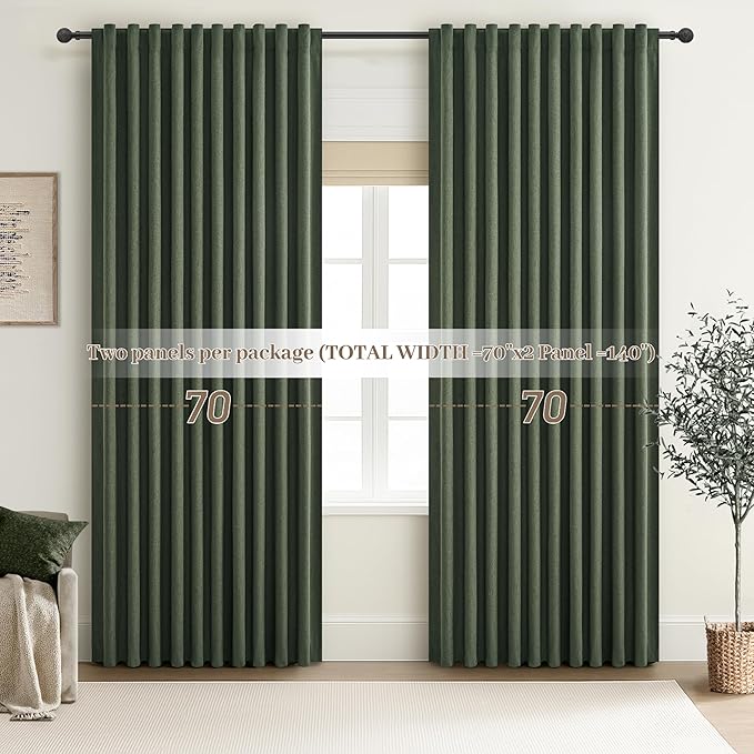 Dark Olive Green Curtains 70 Inch Length Extra Wide Pleated Black Out 84 Inch - Image 7