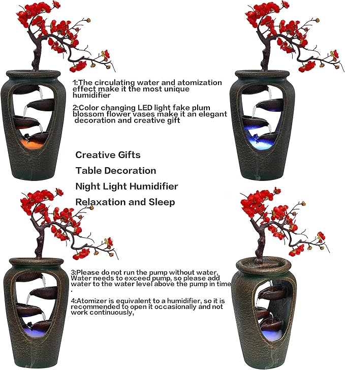 20Inch Tabletop Decorative Flower Vase Style Bonsai Waterfall Fountain - Image 6