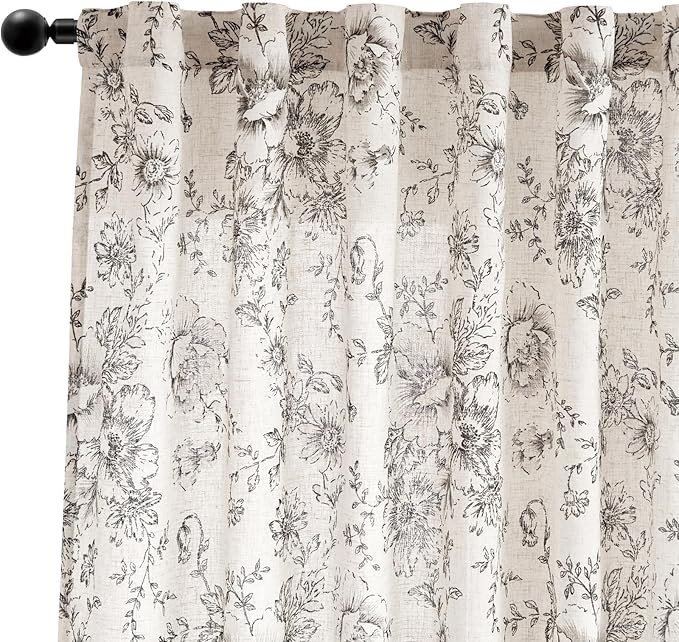 jinchan Linen Blend Curtain Floral Curtains - Image 9