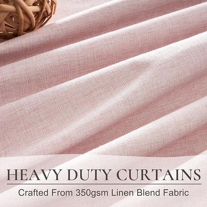 Pink Blackout Thick Linen Drapes 108 Inches Long 2 Panels Set - Image 3