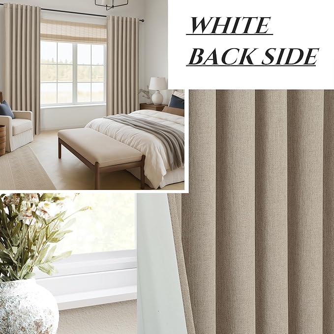 Pleat Linen Blend Room Darkening Extra Long Curtains 132 Inch Length 2 Panels - Image 7