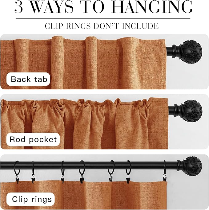 RYB HOME Burnt Orange Total Blackout Curtains Linen Texture, Rustic Fall - Image 7