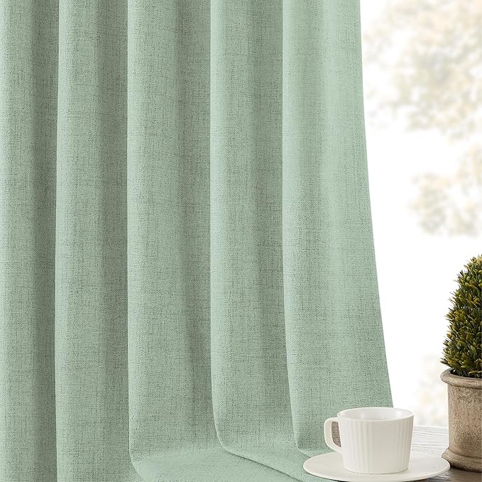 CUCRAF Linen 100% Blackout Curtains 90 Inch Length 2 Panels Set, Back Tab and - Image 8