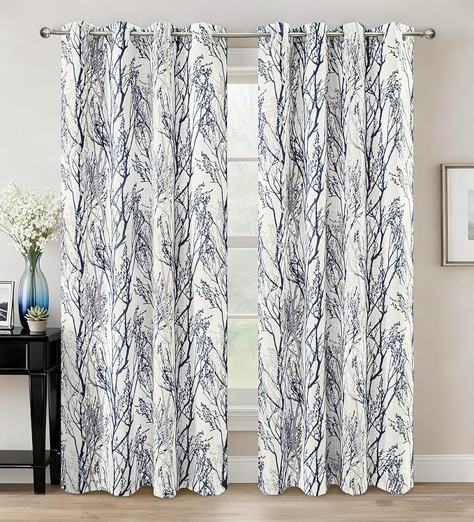 DriftAway Linen Printed Blackout Curtains Tree Branch Pattern Double Layer 84 by DriftAway
