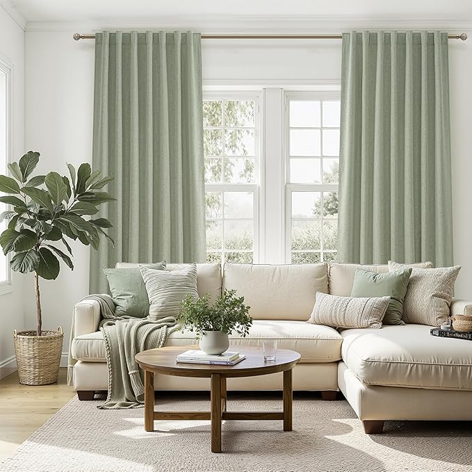Sage Green Blackout Linen Curtains 86 Inches Long - Image 6