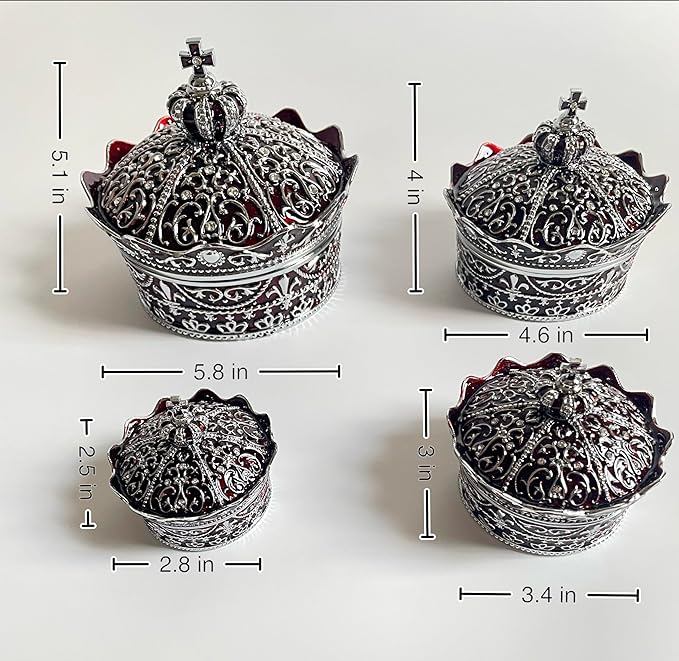 Crown Shape Jewelry Chest, Yurt Style Vintage Metal Gem Box, Round Alloy Retro - Image 4