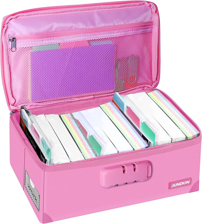JUNDUN Index Card Holder with Lock, Collapsible Fireproof Index Card Box fits by JUNDUN