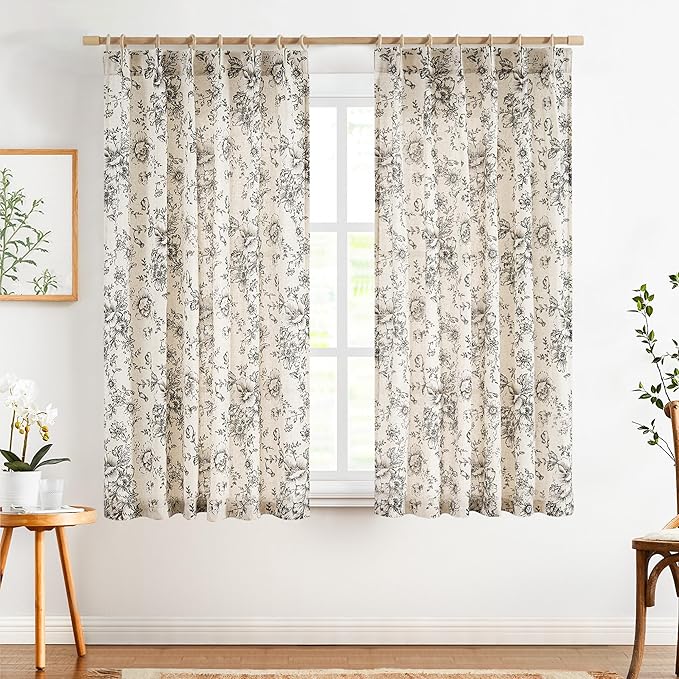 jinchan Pinch Pleated Curtains Floral Linen Blend Curtains - Image 2