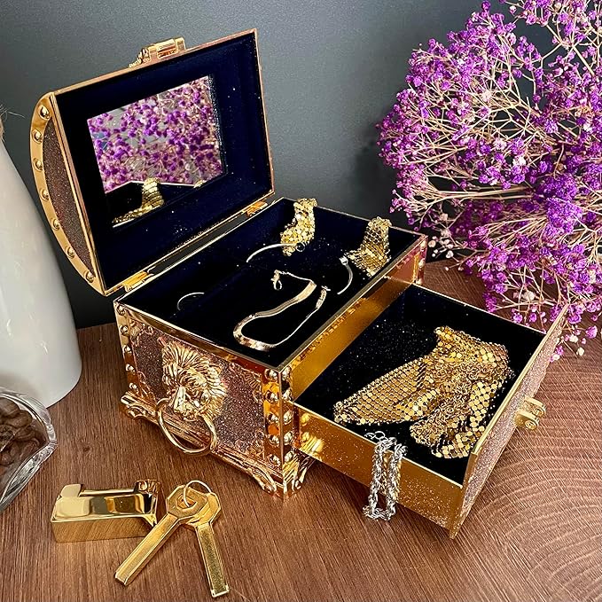 Retro Jewelry Box Arched Vintage Rectangular Metal Chest Necklace Ring Earrings - Image 4
