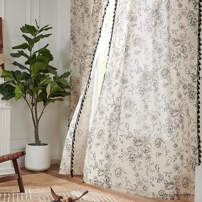 JINCHAN Linen Blend Floral Curtains - Image 6