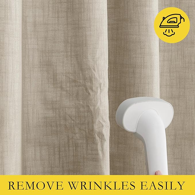 NICETOWN Taupe 100% Blackout Linen Curtains 63 inch Long Burg, Farmhouse Thick - Image 7