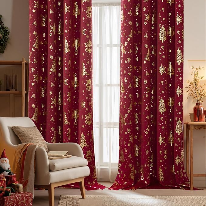 NICETOWN 2 Panels Christmas Red Rod Pocket Curtains 52 x 95 Inch, Festive Room by NICETOWN