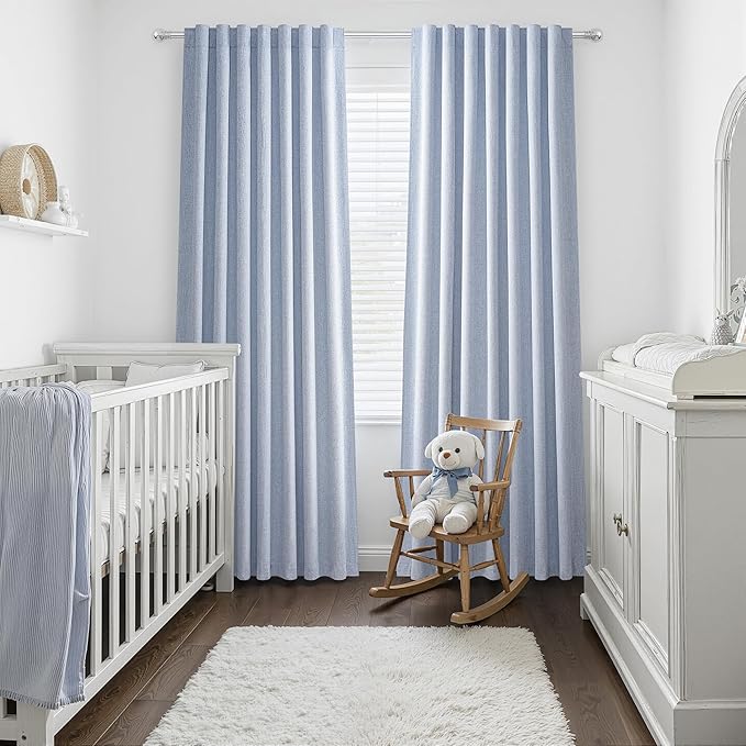 Dusty Blue Blackout Nursery Curtains 96 Inch Length - Image 5
