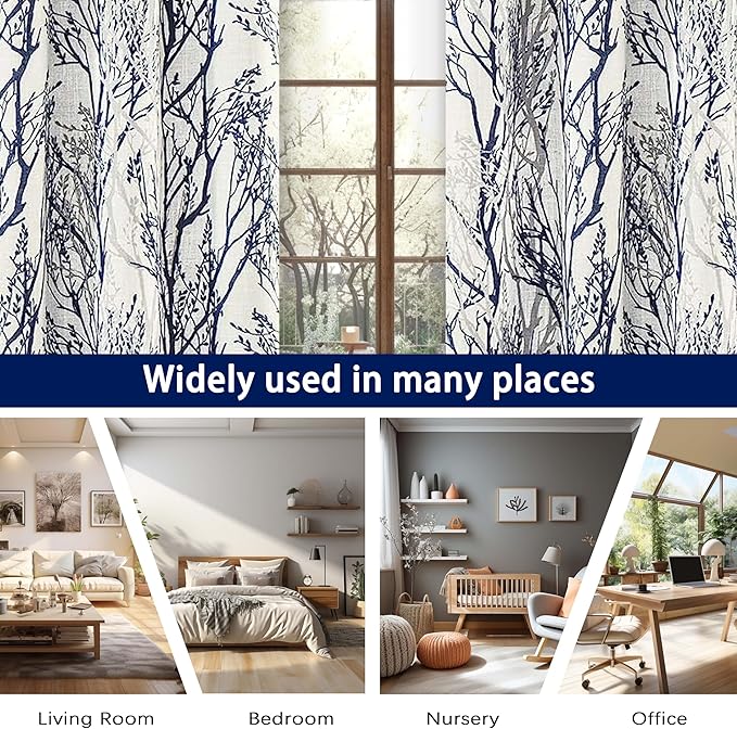 DriftAway Linen Printed Blackout Curtains Tree Branch Pattern Double Layer 84 - Image 6