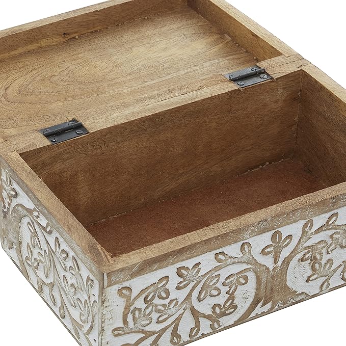 Deco 79 Mango Wood Floral Decorative Box Decorative Keepsake Boxes - Image 10