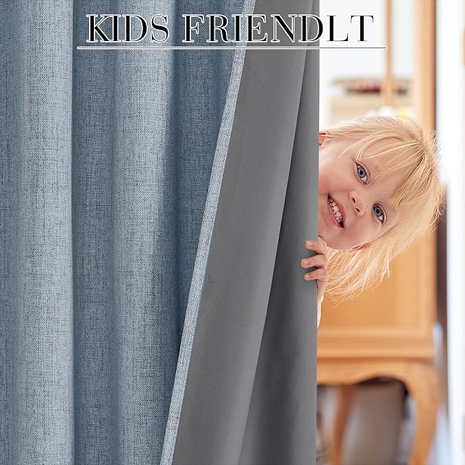 RYB HOME Smoky Blue 100% Blackout Linen Curtains 78 inch Long, Insulated & - Image 6