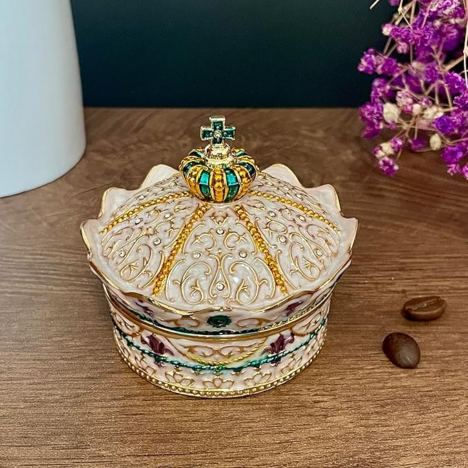 Crown Shape Jewelry Chest, Yurt Style Vintage Metal Gem Box, Round Alloy Retro - Image 2