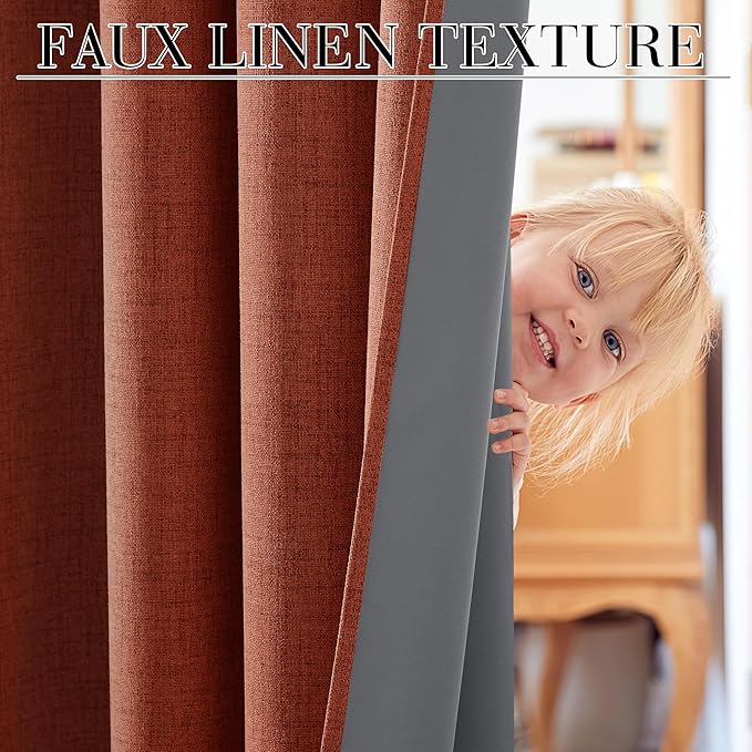 RYB HOME 100% Blackout Linen Textured Curtains 84 inches Long, Insulating - Image 3